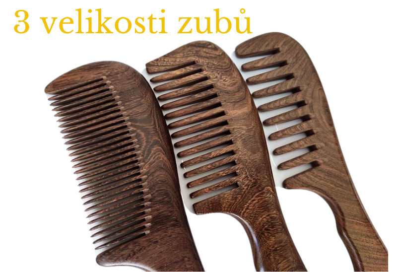 Dřevěné hřebeny s rukojetí 3 velikosti